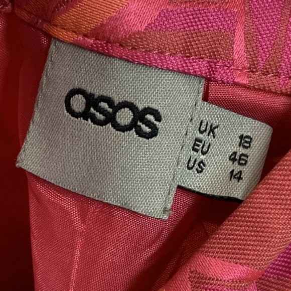 Asos Skirt size 14 US A-Line Pockets Floral Hibiscus Pink Lined Back Zipper - Picture 4 of 5